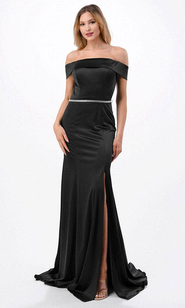 Sexy Cap Sleeves Off the Shoulder Floor Length Beaded Open-Back Slit Belted Back Zipper Natural Princess Seams Waistline Sheath Sheath Dress/Evening Dress with a Brush/Sweep Train