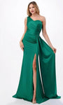 Sexy Natural Waistline One Shoulder Sleeveless Open-Back Draped Asymmetric Back Zipper Slit Mermaid Evening Dress with a Brush/Sweep Train