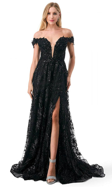 A-line Corset Natural Waistline Lace-Up Sheer Sequined Slit Applique Floral Print Cap Sleeves Off the Shoulder Lace Floor Length Plunging Neck Sweetheart Evening Dress with a Brush/Sweep Train