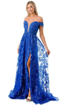 A-line Floral Print Corset Natural Waistline Cap Sleeves Off the Shoulder Slit Lace-Up Sequined Sheer Applique Floor Length Lace Plunging Neck Sweetheart Evening Dress with a Brush/Sweep Train