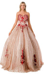Strapless Sweetheart Lace Beaded Lace-Up Applique Fitted Natural Waistline Dress