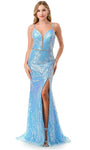 Sexy Lace-Up Beaded Sequined Illusion Slit Spaghetti Strap Mermaid Plunging Neck Sweetheart Natural Waistline Geometric Print Evening Dress with a Brush/Sweep Train