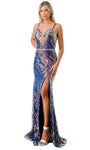 Sexy Spaghetti Strap Geometric Print Plunging Neck Sweetheart Natural Waistline Mermaid Lace-Up Beaded Illusion Slit Sequined Evening Dress with a Brush/Sweep Train
