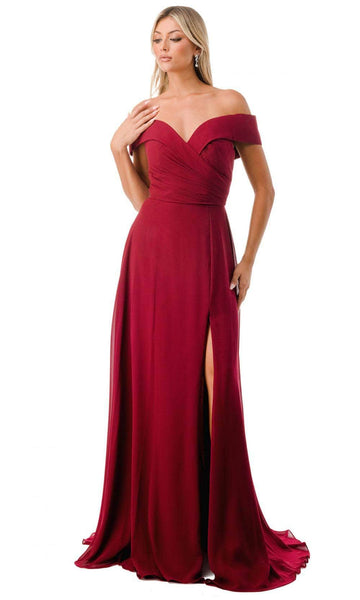 A-line Slit Pleated Asymmetric Open-Back Back Zipper Natural Waistline Sweetheart Cap Sleeves Off the Shoulder Evening Dress with a Brush/Sweep Train