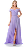 A-line Open-Back Pleated Asymmetric Slit Back Zipper Cap Sleeves Off the Shoulder Sweetheart Natural Waistline Evening Dress with a Brush/Sweep Train