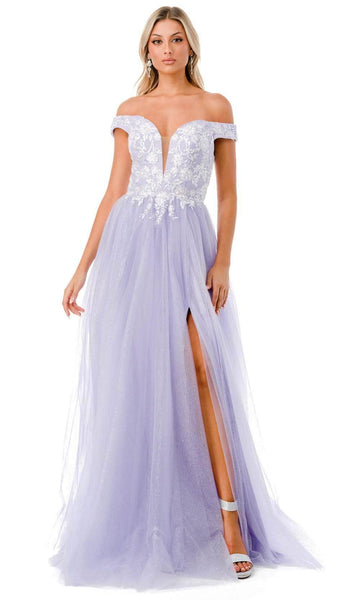 Sexy A-line Tulle Plunging Neck Off the Shoulder Illusion Glittering Sheer Lace-Up Slit Sequined Natural Waistline Prom Dress with a Brush/Sweep Train