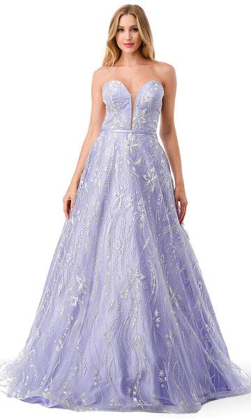 A-line Strapless Illusion Lace-Up Glittering Satin Elasticized Natural Waistline General Print Sweetheart Prom Dress with a Brush/Sweep Train