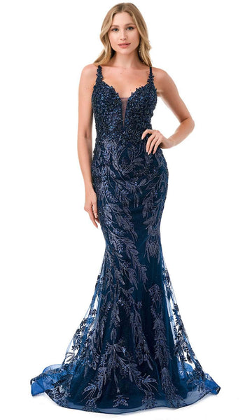 Sophisticated V-neck Mermaid Lace-Up Beaded Wrap Illusion Glittering Open-Back Spaghetti Strap Lace General Print Natural Waistline Plunging Neck Prom Dress with a Brush/Sweep Train