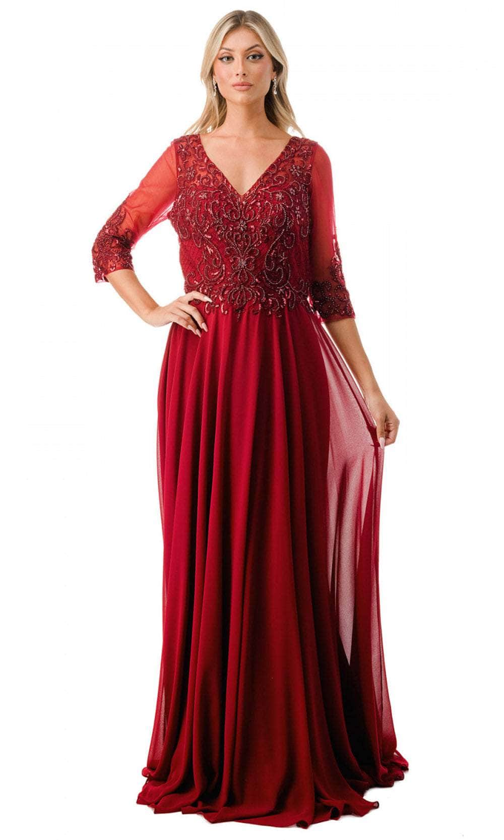 Aspeed Design M2722 - Illusion Sleeve A-Line Evening Gown
