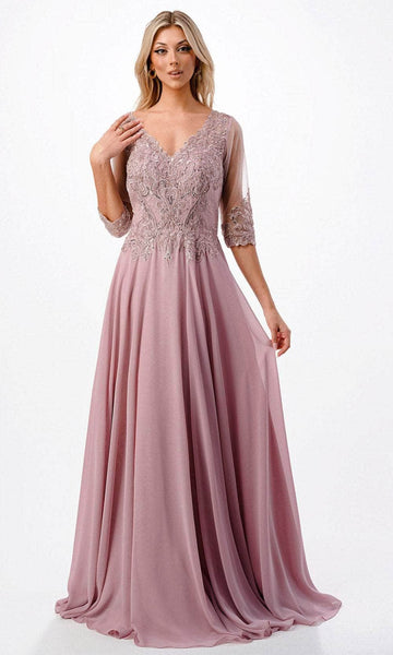Modest A-line V-neck Back Zipper Pleated Illusion Sheer Beaded Natural Waistline General Print Evening Dress with a Brush/Sweep Train