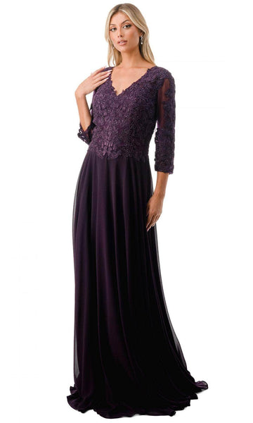 Modest A-line V-neck Floor Length Natural Waistline Lace Sheer Illusion Applique Back Zipper Beaded Flowy Fitted Evening Dress with a Brush/Sweep Train