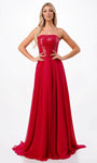 Sophisticated A-line Strapless Sequined Lace-Up Straight Neck Natural Waistline Evening Dress with a Brush/Sweep Train