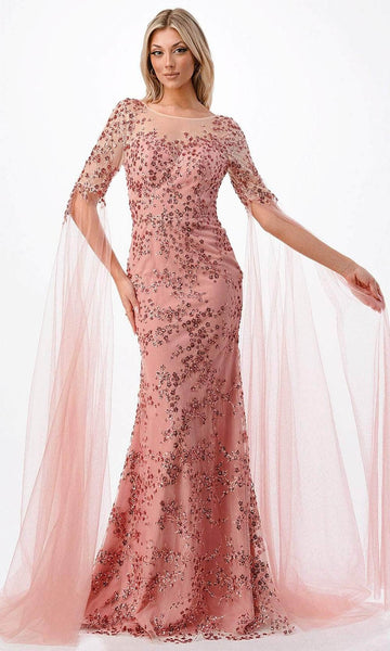 Floral Print Back Zipper Sequined Illusion Sheer Embroidered Open-Back Natural Waistline Long Sleeves Mermaid Scoop Neck Sweetheart Evening Dress with a Brush/Sweep Train