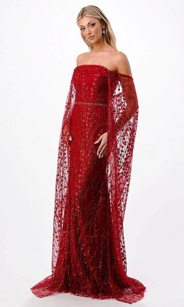 Sophisticated Strapless Straight Neck Mermaid General Print Slit Back Zipper Beaded Glittering Sheer Natural Waistline Off the Shoulder Evening Dress with a Brush/Sweep Train