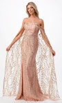 Sophisticated Strapless General Print Natural Waistline Back Zipper Beaded Glittering Slit Sheer Off the Shoulder Mermaid Straight Neck Evening Dress with a Brush/Sweep Train