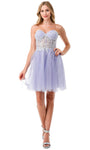 A-line Strapless Sweetheart Corset Natural Waistline Cocktail Short Back Zipper Open-Back Embroidered Illusion Glittering Party Dress