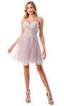 A-line Strapless Sweetheart Corset Natural Waistline Illusion Back Zipper Glittering Open-Back Embroidered Cocktail Short Party Dress