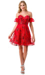 Sophisticated A-line Sweetheart Natural Waistline Lace-Up Sequined Cocktail Short General Print Off the Shoulder Dress