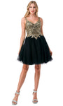 A-line V-neck Back Zipper Applique V Back Open-Back Beaded Lace Sleeveless Spaghetti Strap Cocktail Above the Knee Natural Waistline Party Dress