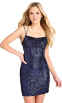 Cocktail Short Natural Waistline Sheath Spaghetti Strap Scoop Neck Lace-Up Open-Back Sequined Sheath Dress