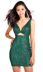 V-neck Plunging Neck Cocktail Short Cutout Open-Back Beaded Sequined Sleeveless Sheath Empire Waistline Sheath Dress