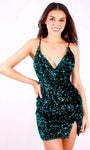 V-neck Sheath Natural Waistline Spaghetti Strap Open-Back Slit Lace-Up Sequined Cocktail Short Sheath Dress