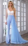 Corset Natural Waistline Long Sleeves One Shoulder Tulle Asymmetric Sheer Beaded Illusion Fitted Jumpsuit