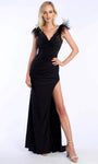 V-neck Slit Draped Ruched Gathered Open-Back Faux Wrap Hidden Back Zipper Sheath Plunging Neck Natural Waistline Sheath Dress/Prom Dress with a Brush/Sweep Train