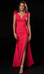V-neck Natural Waistline Plunging Neck Ruched Draped Faux Wrap Hidden Back Zipper Slit Open-Back Gathered Sheath Sheath Dress/Prom Dress with a Brush/Sweep Train