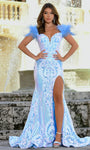 Sophisticated Sequined Slit Mermaid Off the Shoulder Corset Natural Waistline Evening Dress with a Brush/Sweep Train