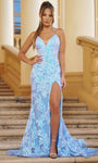 V-neck Sleeveless Natural Waistline Lace-Up Sequined Embroidered Slit Sheath Floor Length Sheath Dress/Prom Dress