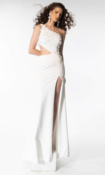 Sophisticated Sheath One Shoulder Natural Waistline Slit Asymmetric Back Zipper Sequined Sheath Dress/Prom Dress