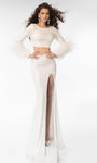 Bateau Neck Sheath Natural Waistline Floor Length Slit Back Zipper Sequined Long Sleeves Sheath Dress/Evening Dress