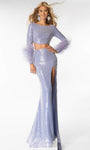 Sequined Slit Back Zipper Long Sleeves Bateau Neck Natural Waistline Sheath Floor Length Sheath Dress/Evening Dress