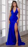 V-neck Slit Cutout Open-Back Cowl Neck Halter Plunging Neck Jersey Natural Waistline Sleeveless Mermaid Prom Dress with a Brush/Sweep Train