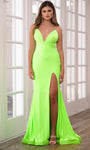 Sophisticated V-neck Mermaid Slit Gathered Hidden Back Zipper Ruched Spaghetti Strap Empire Waistline Prom Dress with a Brush/Sweep Train