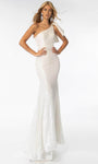 Natural Waistline Sequined Back Zipper Asymmetric Mermaid Floor Length Long Sleeves One Shoulder Prom Dress