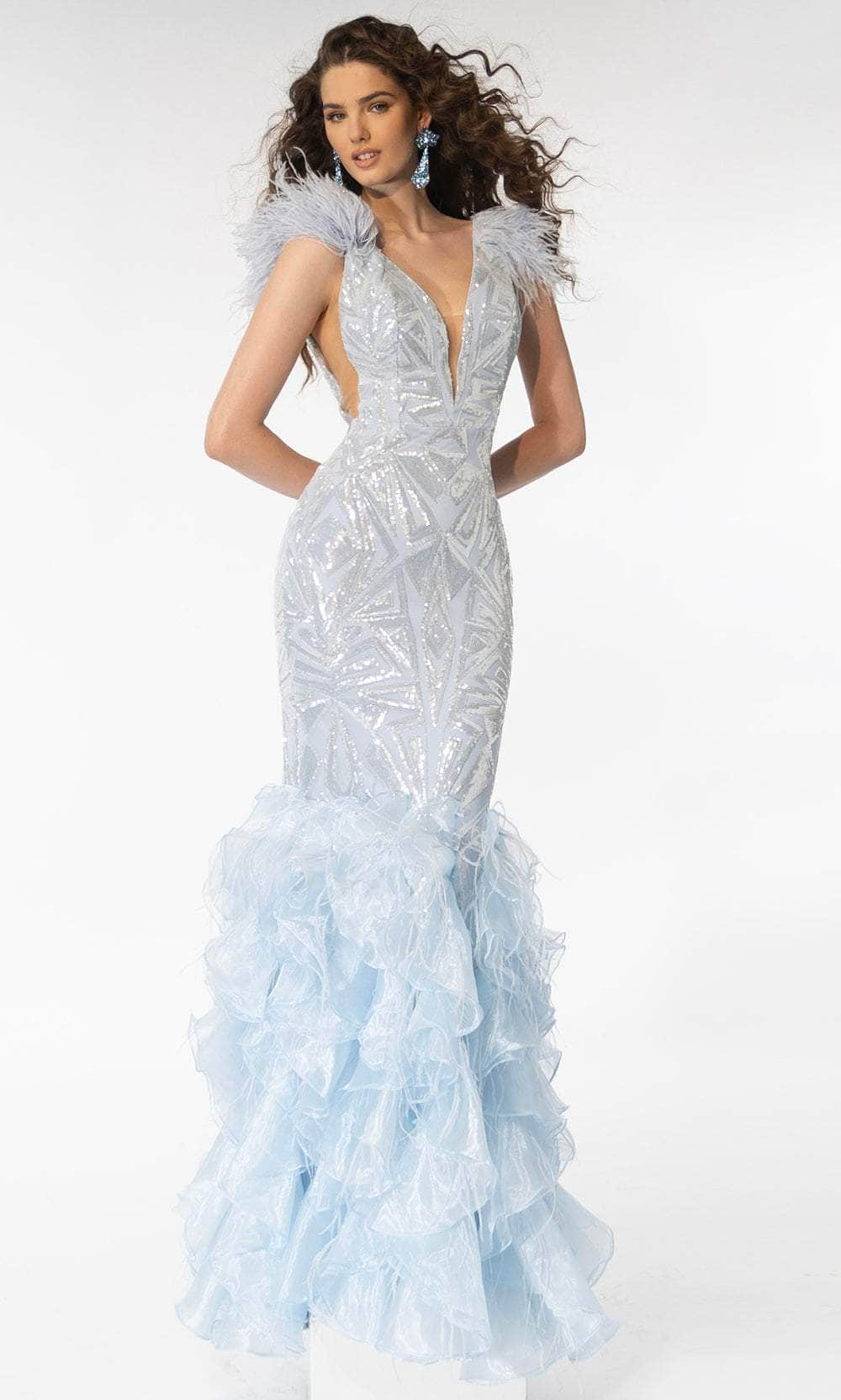 Ava Presley 39315 - Feather Detailed Sleeveless Mermaid Evening Dress
