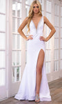 Sophisticated V-neck Open-Back Slit Illusion Hidden Back Zipper Sleeveless Beaded Trim Mermaid Plunging Neck Natural Waistline Prom Dress with a Brush/Sweep Train With Rhinestones