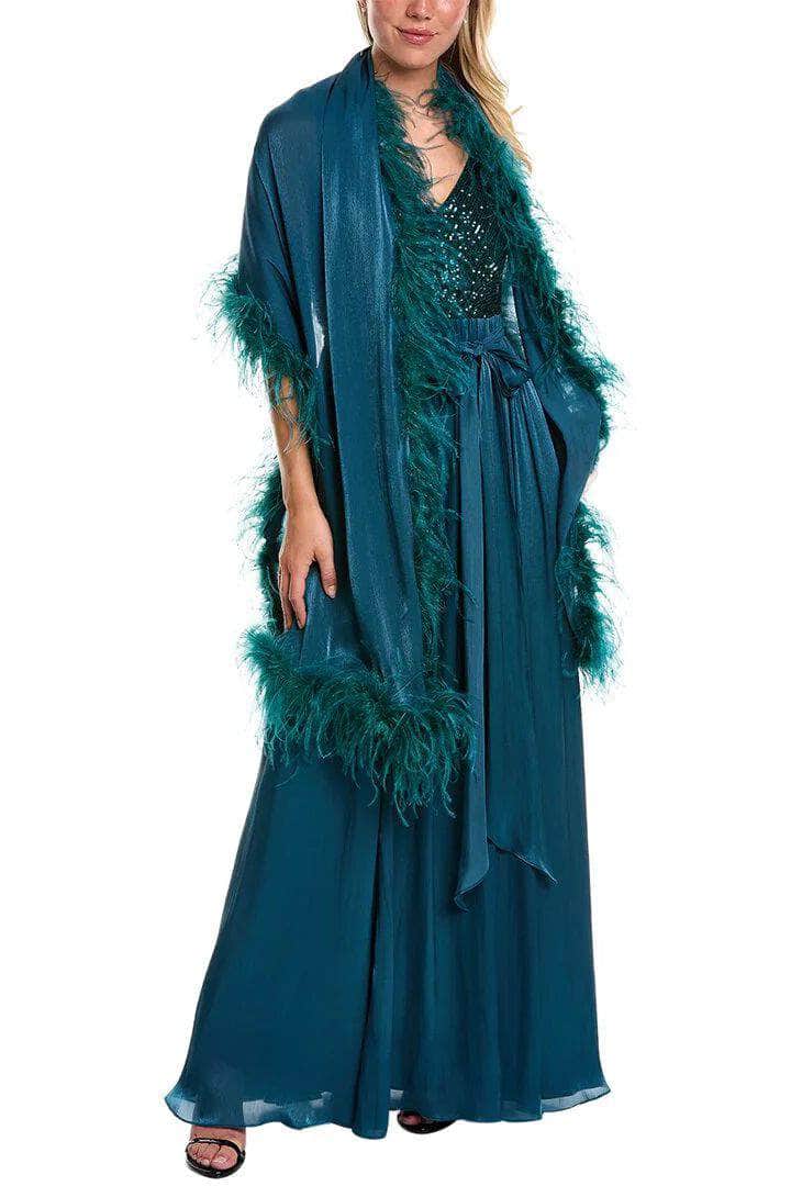 Badgley Mischka EG3614 - Feather Wrap A-Line Dress
