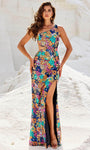 Floral Printed One sleeve Prom Gown