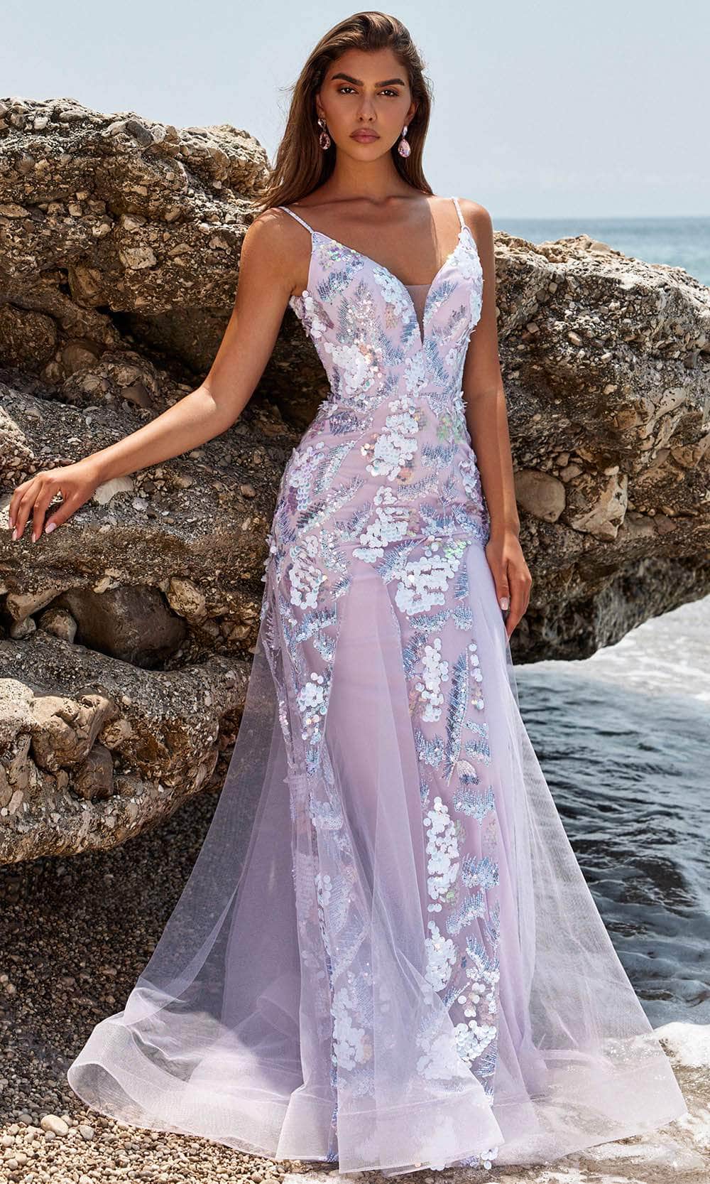 Blush by Alexia Designs 12113 - Plunging V-Neck Godets Prom Gown
