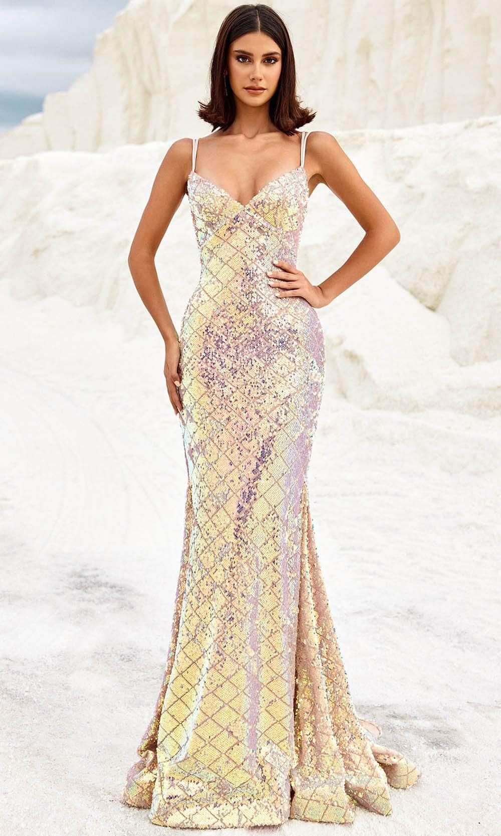 Blush by Alexia Designs 12125 - V-Neck Iridescent Sequin Prom Gown
