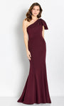 Sophisticated One Shoulder Ruched Draped Asymmetric Open-Back Beaded Crepe Mermaid Natural Waistline Evening Dress with a Brush/Sweep Train