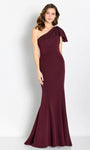 Sophisticated Natural Waistline One Shoulder Crepe Open-Back Asymmetric Draped Beaded Ruched Mermaid Evening Dress with a Brush/Sweep Train