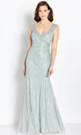 V-neck Sheath Portrait Neck Back Zipper Beaded Open-Back Glittering Sheer Back Sequined Semi Sheer Tulle Natural Waistline Fall Cap Sleeves Sheath Dress with a Brush/Sweep Train