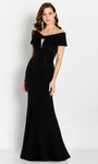 Mermaid Short Sleeves Sleeves Off the Shoulder Cutout Back Zipper Beaded Natural Waistline Crepe Evening Dress with a Brush/Sweep Train