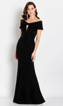 Short Sleeves Sleeves Off the Shoulder Cutout Beaded Back Zipper Mermaid Natural Waistline Crepe Evening Dress with a Brush/Sweep Train