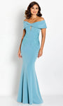 Back Zipper Beaded Cutout Natural Waistline Crepe Mermaid Short Sleeves Sleeves Off the Shoulder Evening Dress with a Brush/Sweep Train