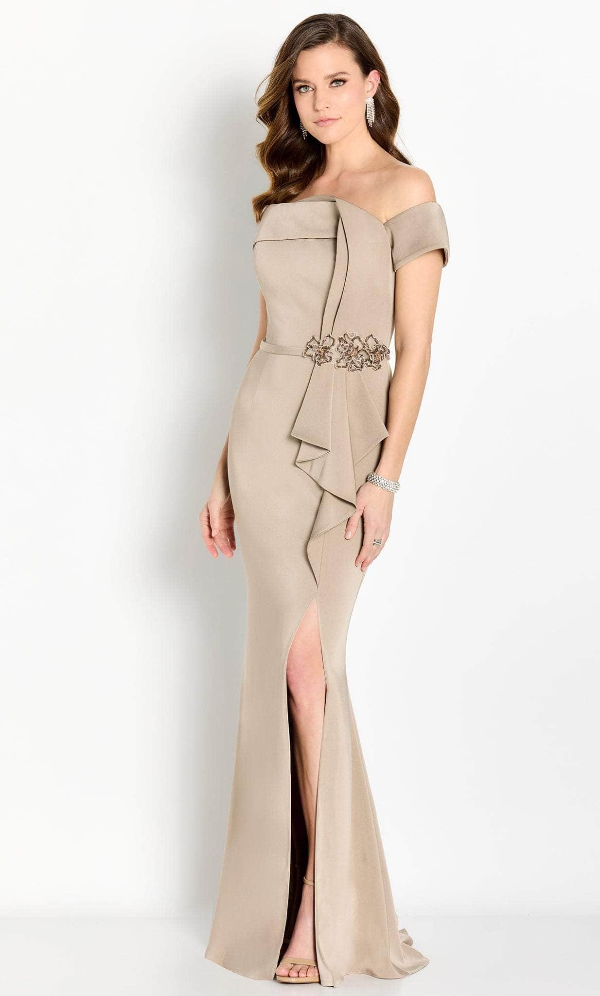 Cameron Blake CB761 - Draped Off Shoulder Evening Gown
